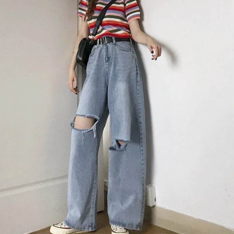 Oversized High Waist Ripped Jeans pant for Women