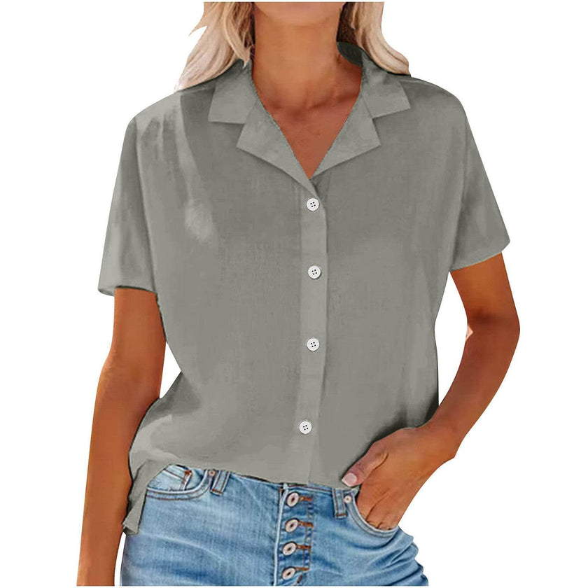 Women's Linen Casual Shirt – Short Sleeve Lapel Top for Spring & Summer (S–XXL, 6 Colors)