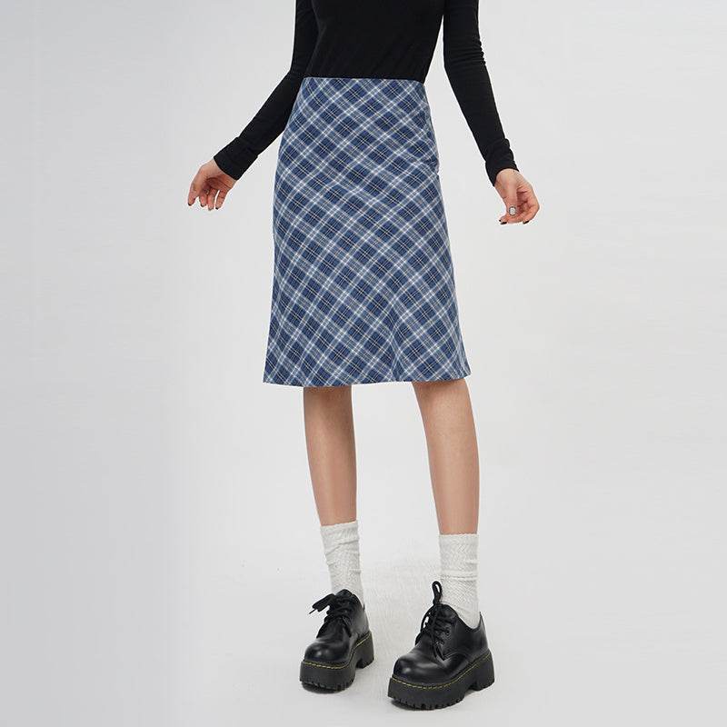 Plaid A- Line Skirt Women's High Waist student Midi Skirt