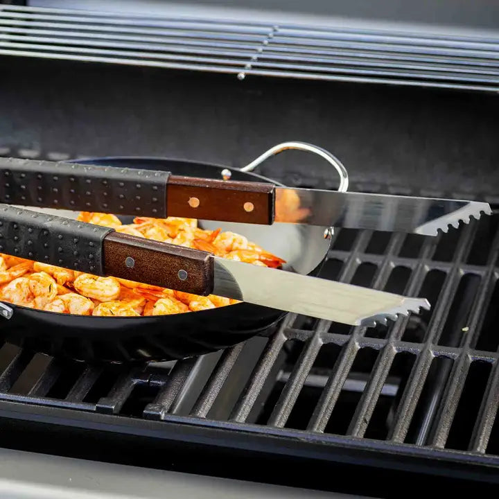 TableCraft 3-Piece Soft-Grip Grilling Tool Set with Dark Wood Handles