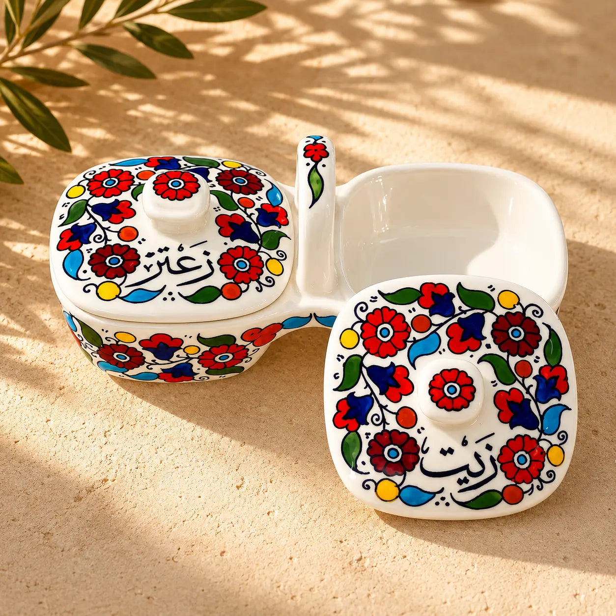 Assortiment de plats pour l'huile d'olive et le zaatar, 12×11.5×23.5 cm