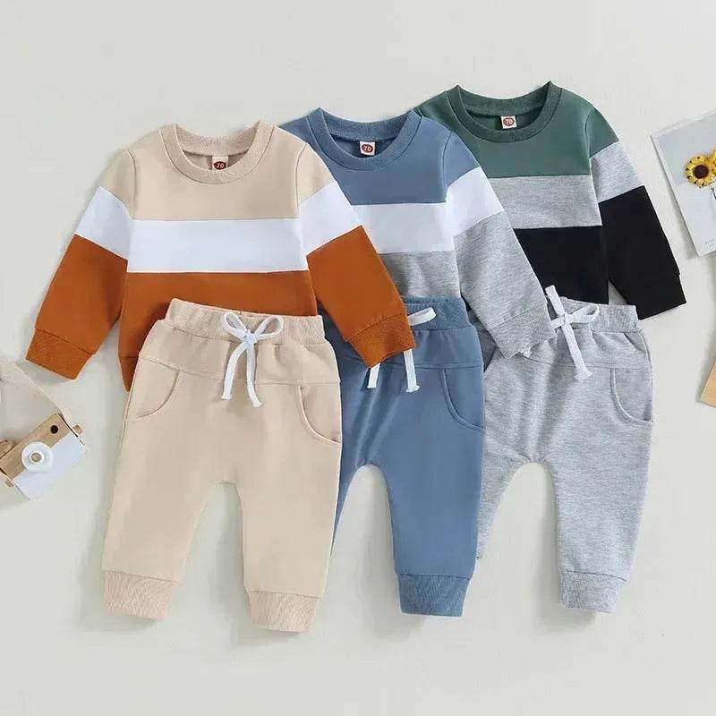 Boy's color Stitching Long Sleeve Trousers Suit Two piece for boys