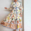 Floral Print Beach Dress – Women's Lantern Sleeve A-Line Midi Dress