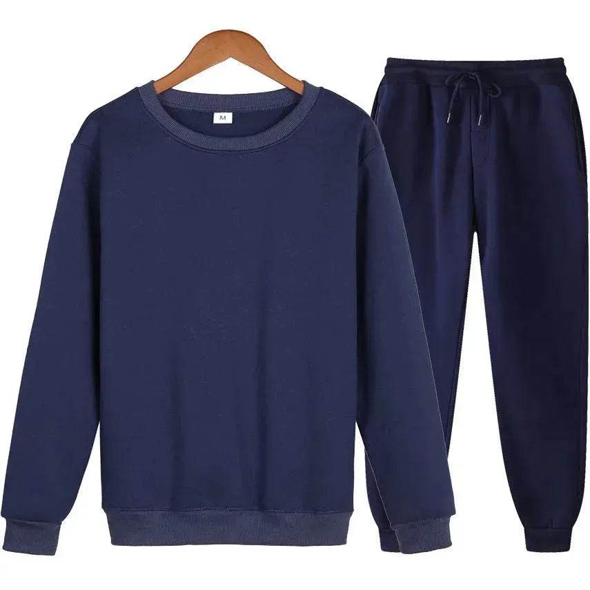 Autumn Winter  street fashion Plain Crew neck Sweatsuit for men