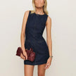 French-Style Slim Fit Denim Midi Dress – Sleeveless Round Neck Cotton Denim Dress