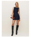 French-Style Slim Fit Denim Midi Dress – Sleeveless Round Neck Cotton Denim Dress