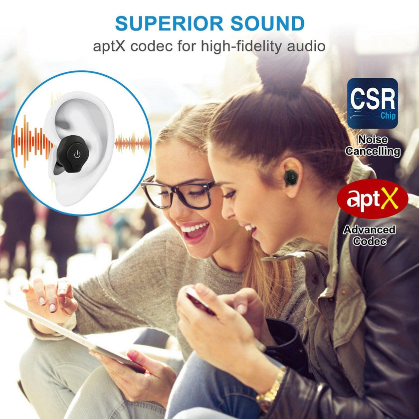 True Wireless Earbuds Bluetooth 4.2 aptX CVC 6.0 Noise Cancelling Business Driving Walking TWS