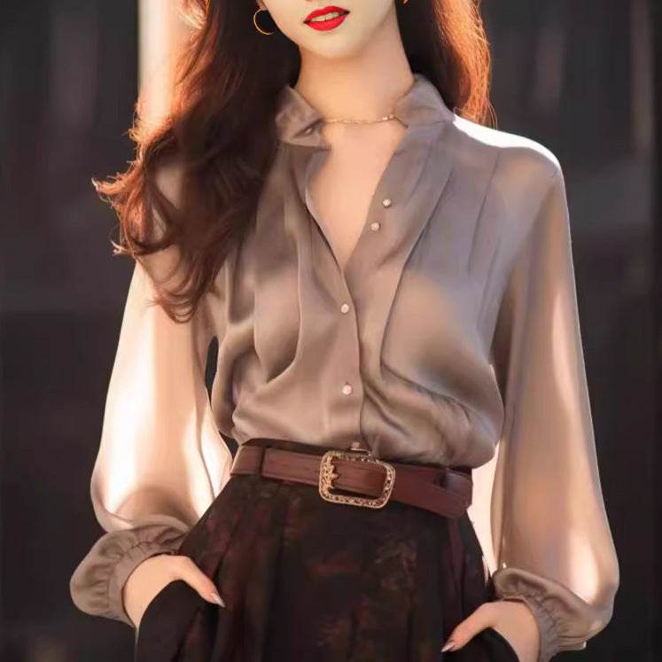 Chic And Beautiful Small Top Gray Blouse Shirt for Women