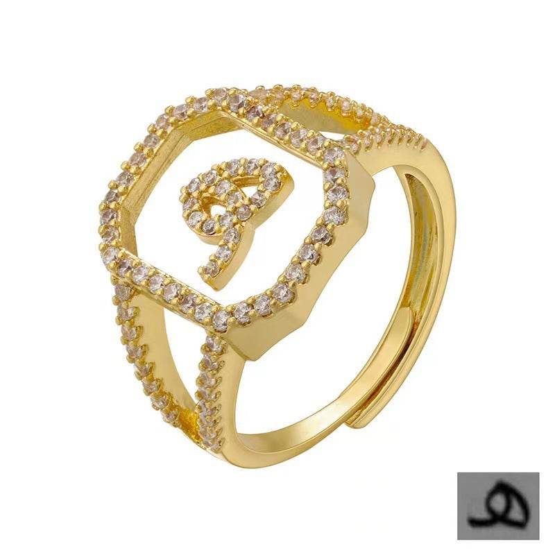 Fashion Micro Inlaid Zircon Arab Letters Ring for women