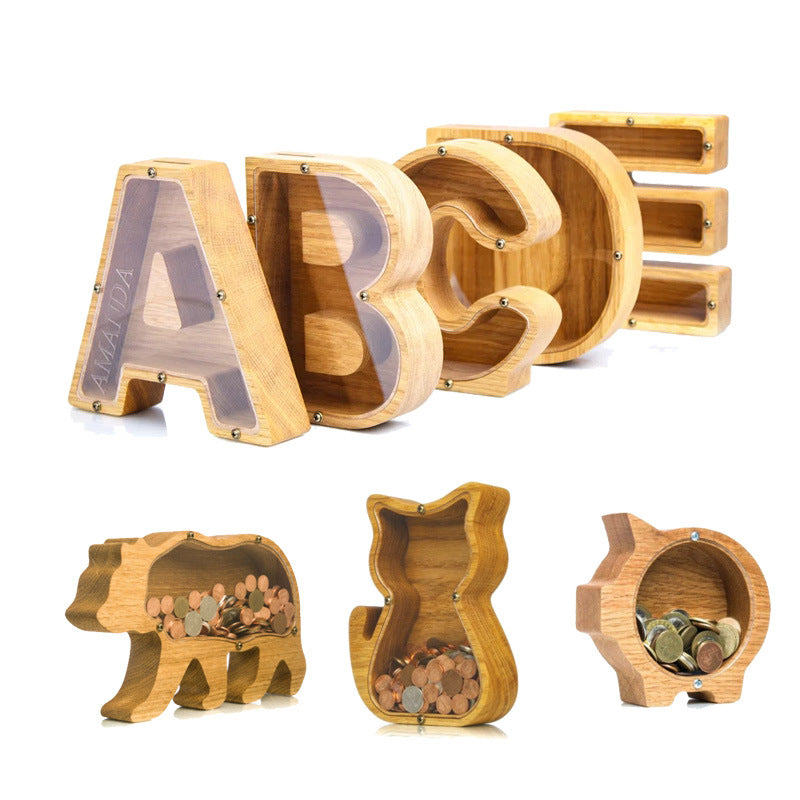 Wooden Animal & Alphabet Piggy Bank – Kids Holiday Gift, A–Z & Animal Styles