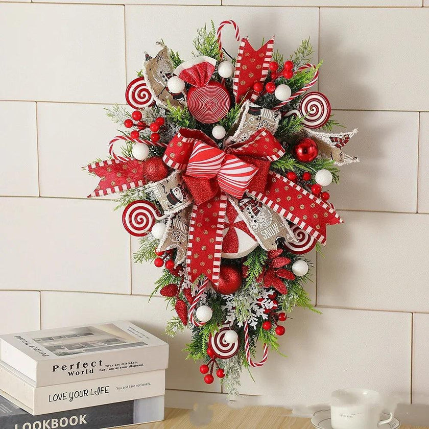 Christmas Wreath Candy Upside Down Tree Garland Artificial Xmas Ornament Hpme Porch Window Door Wall Hanging Decoration