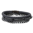 SteelTime Men's Black Leather and Stainless Steel Bracelets with Haematite and Lava Stone