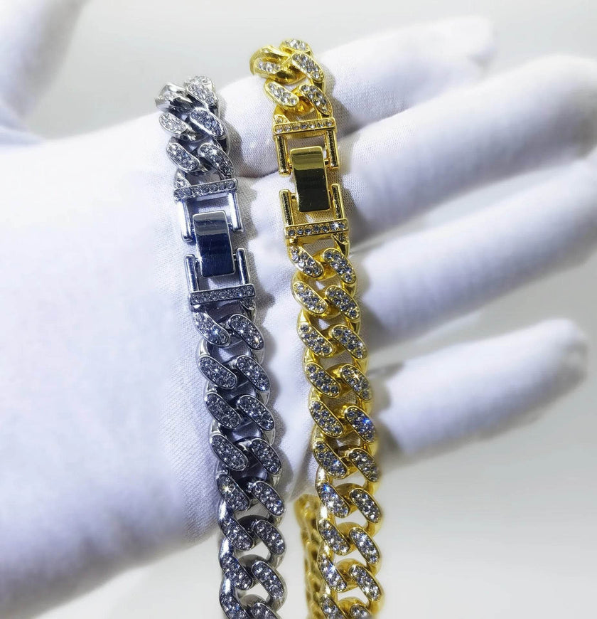 Flat Cuban Link Chain Diamond Bracelet