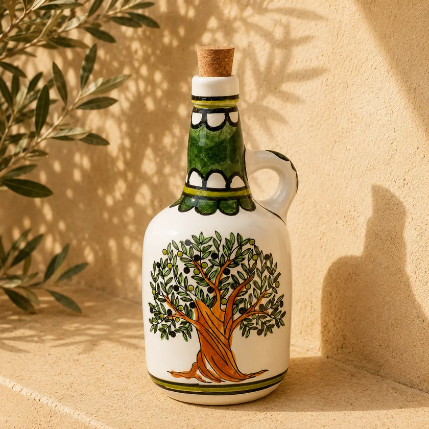 Large Ceramic Oil Bottle 12×12×25 cm – Handmade Olive Oil Dispenser & Kitchen Accessories Decor