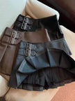 Women's American-style Vintage Mini  Pleated Leather Skirt