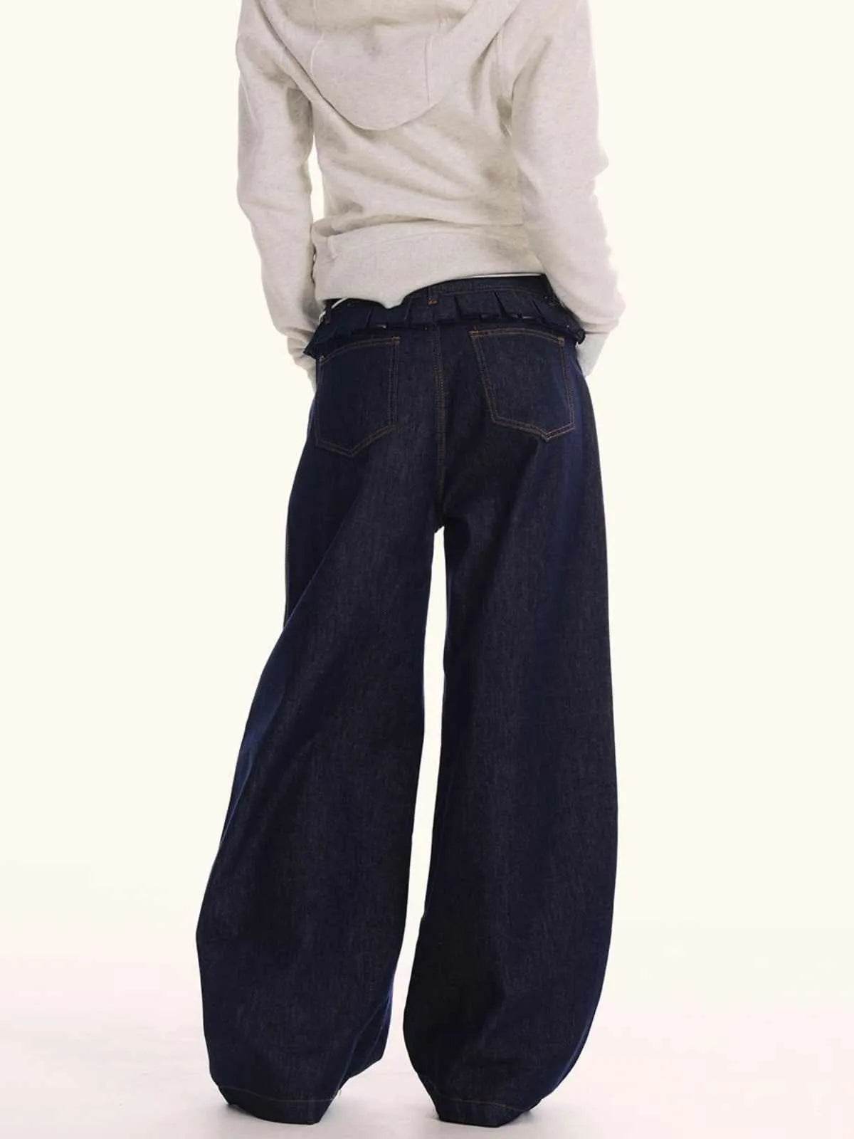 Loose Waist Stitching Small Skirt Baggy Jeans Pant For Men And Women