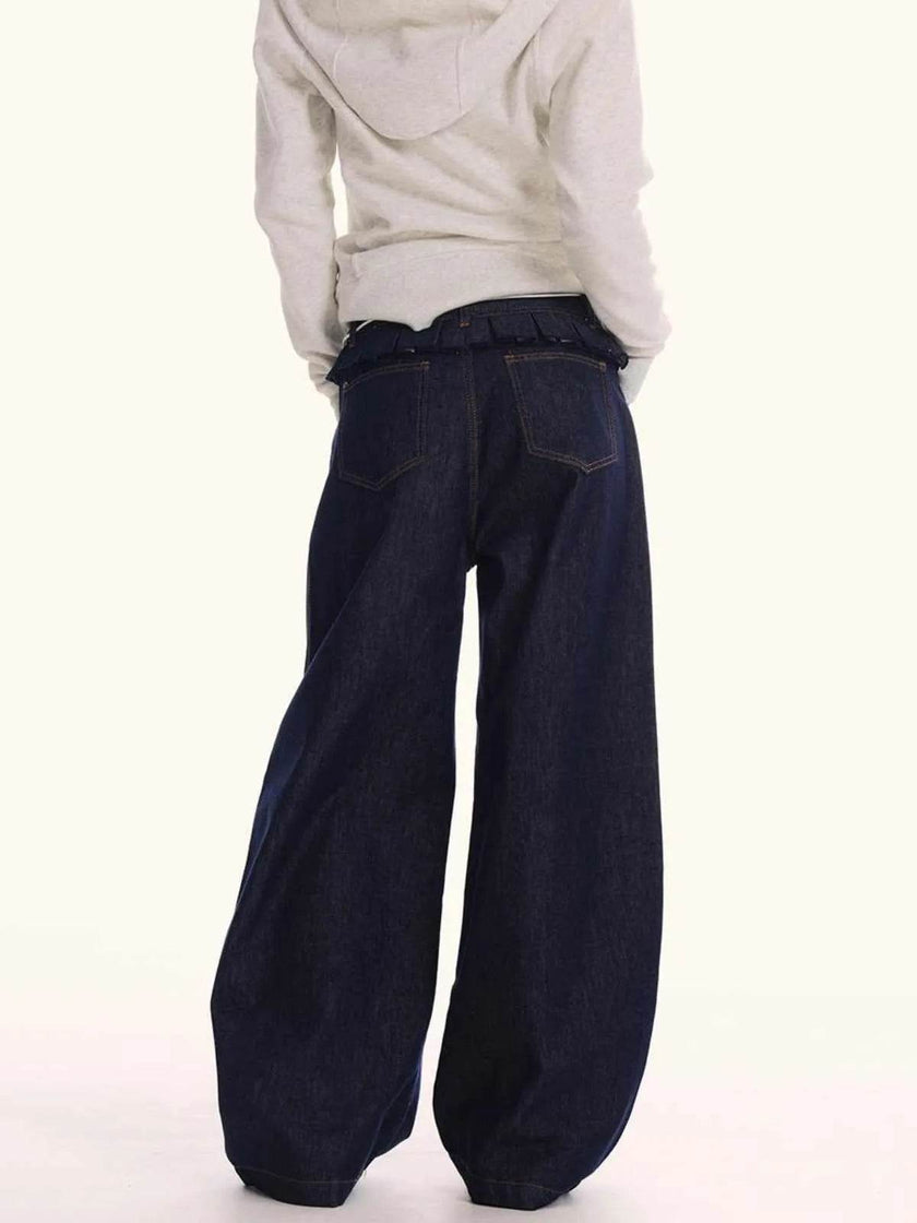 Loose Waist Stitching Small Skirt Baggy Jeans Pant For Men And Women