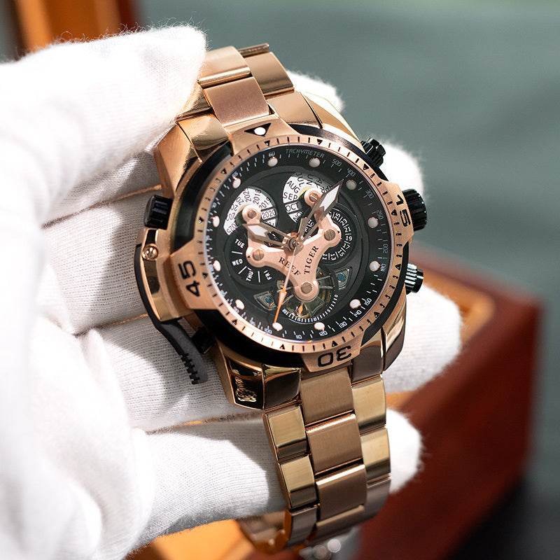 REEF TIGER Designer Sport Mens Watch Rose Gold Date Day Complicated Mechanical Bracelet Watch RGA3503