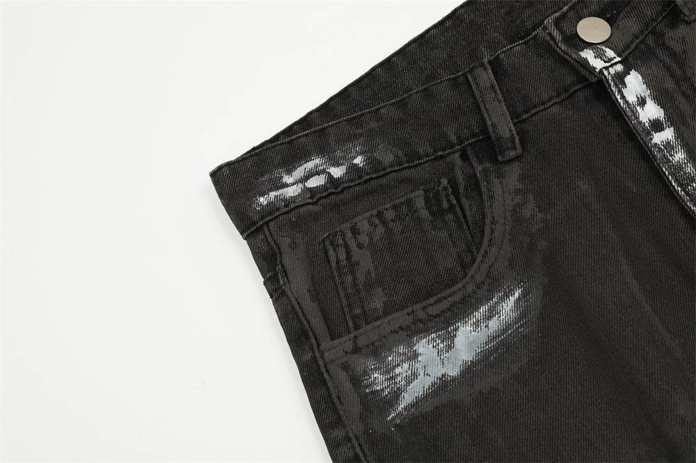 Punk Waste Soil Distressed Men Denim jeans pant Straight-leg Trousers