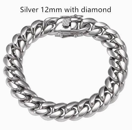Men's Cuban Link Chain Titanium Steel Silver Bracelet