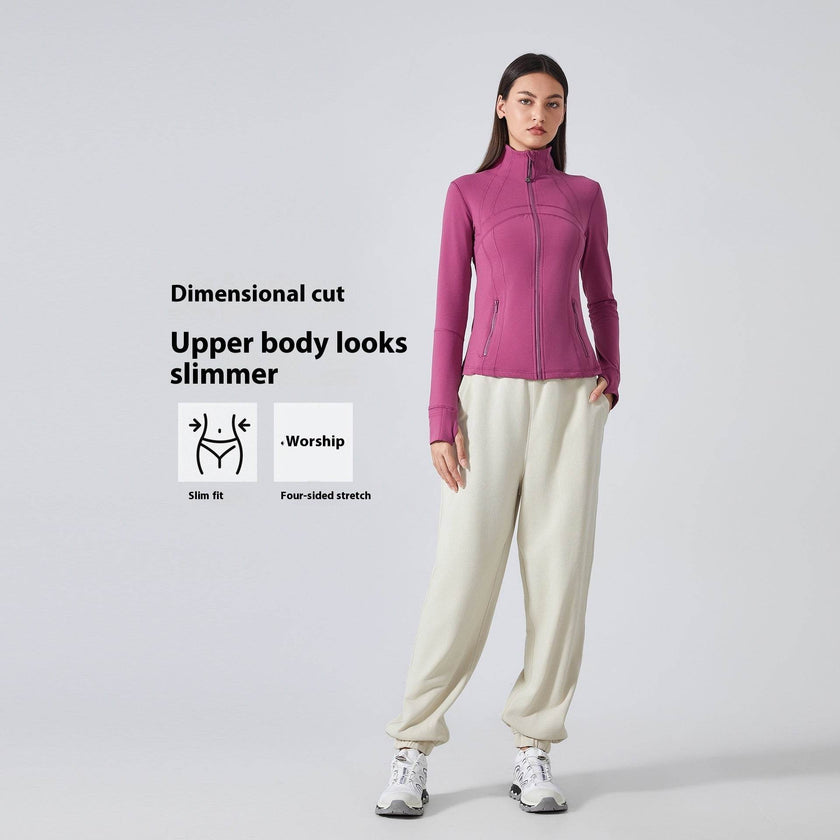 Long Sleeve Workout Tops for Women Halter Neck Zip Up gym top