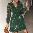 Casual V-neck Summer Spring Long Sleeve Floral mini Chiffon Dress