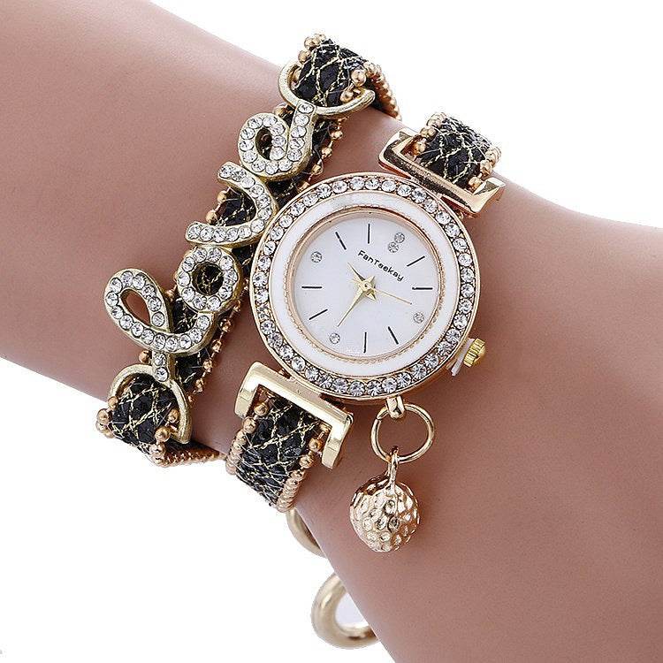 Fashion Women Rhinestone Leather Bracelet watch