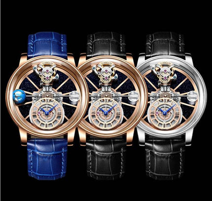 Men's Hollowed-Out Quartz Watch – Sapphire Glass, Leather Strap, 3ATM Waterproof
