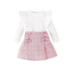 Newborn baby girl Cross-border Sunken Stripe Long Sleeve Classic Style Plaid Short Skirt Two-piece Set for baby girl