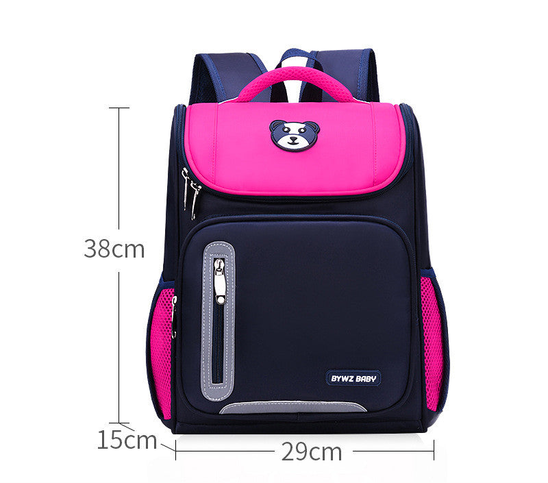 Kids Colour-Contrast Nylon School Backpack – Lightweight Children's Bag with Panda Patch (Blue, Red, Green)