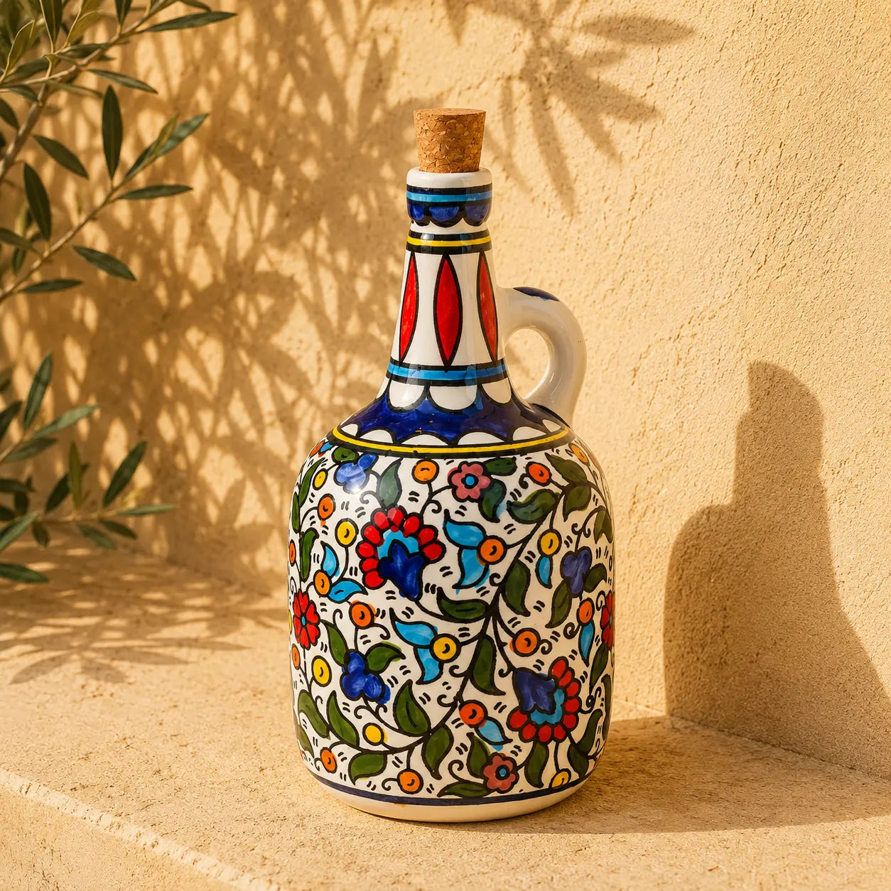 Large Ceramic Oil Bottle 12×12×25 cm – Handmade Olive Oil Dispenser & Kitchen Accessories Decor