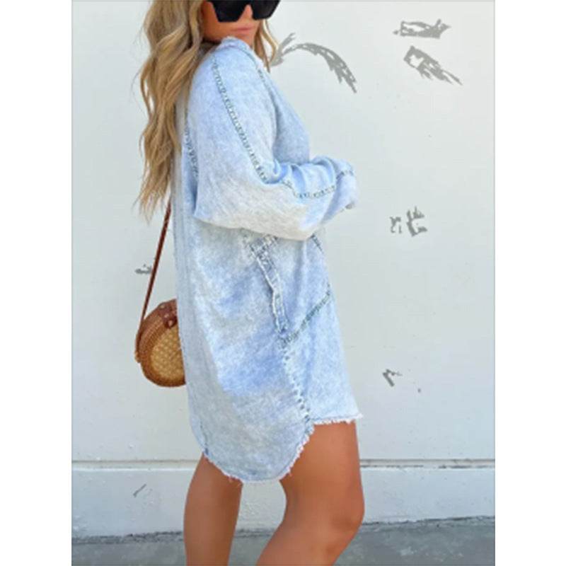 Women's Denim Washed Loose Shirt Dress
