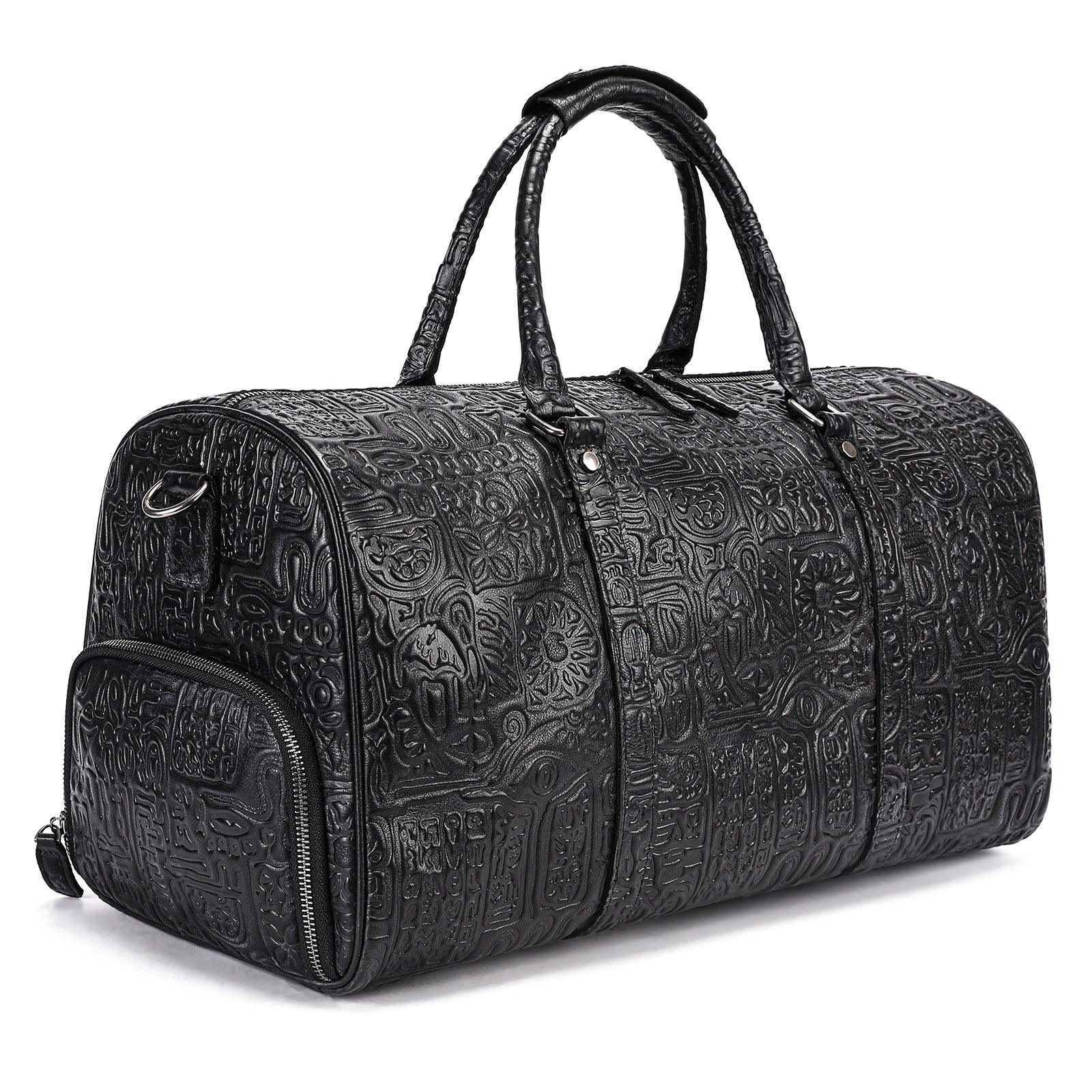 Luxury Retro Embossed Leather Duffle Bag with Shoe Compartment
