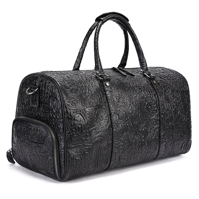 Luxury Retro Embossed Leather Duffle Bag with Shoe Compartment