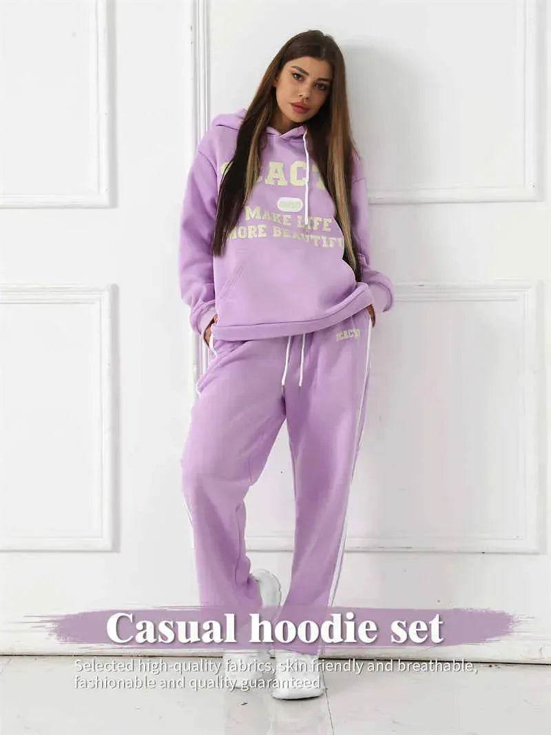 Fashion Casual joggers and hoodie set women's