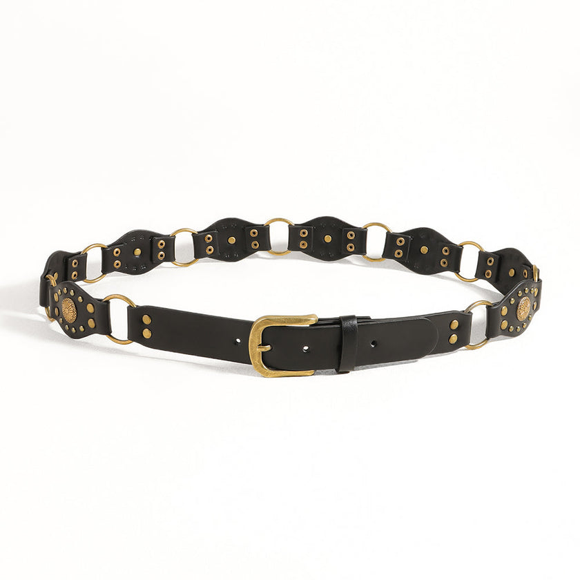 Vintage Riveted Punk Belt – Alloy & PU Unisex Fashion Belt in 110cm & 120cm (12 Styles)