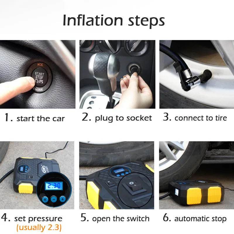 Car Air Pump with Digital Display 12v Portable Emergency Air Pump For Car With Lighted Tire Inflator