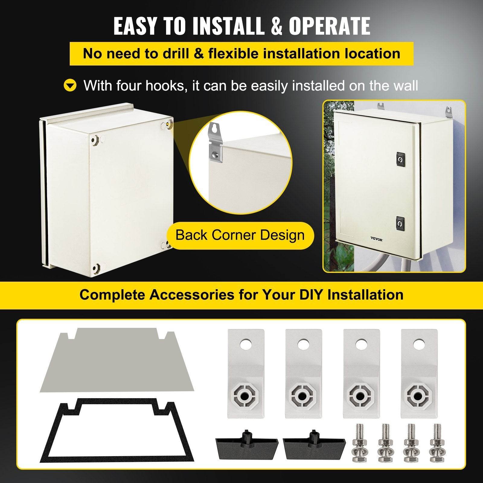 NEMA Steel Enclosure, 16 X 12 X 8 NEMA 4X Fiberglass Electrical Box, IP66 Waterproof & Dustproof, Outdoor Indoor Electrical Junction Box, With Mounting Plate