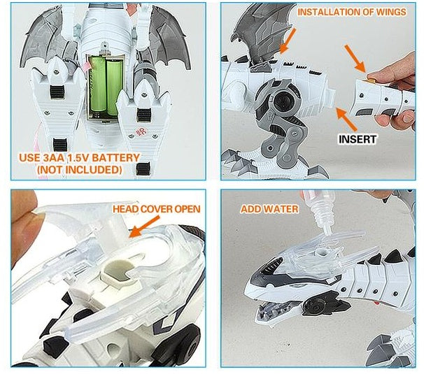 Intelligent Robot Toy Dinosaur with Spray Mist, Sound & Light
