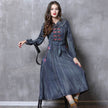 Elegant Classy Long Sleeve Denim dress with belt Flared Embroidered Jeans Dress