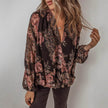 V-neck Long Sleeve Top Floral Print Women's Chiffon blouse Women