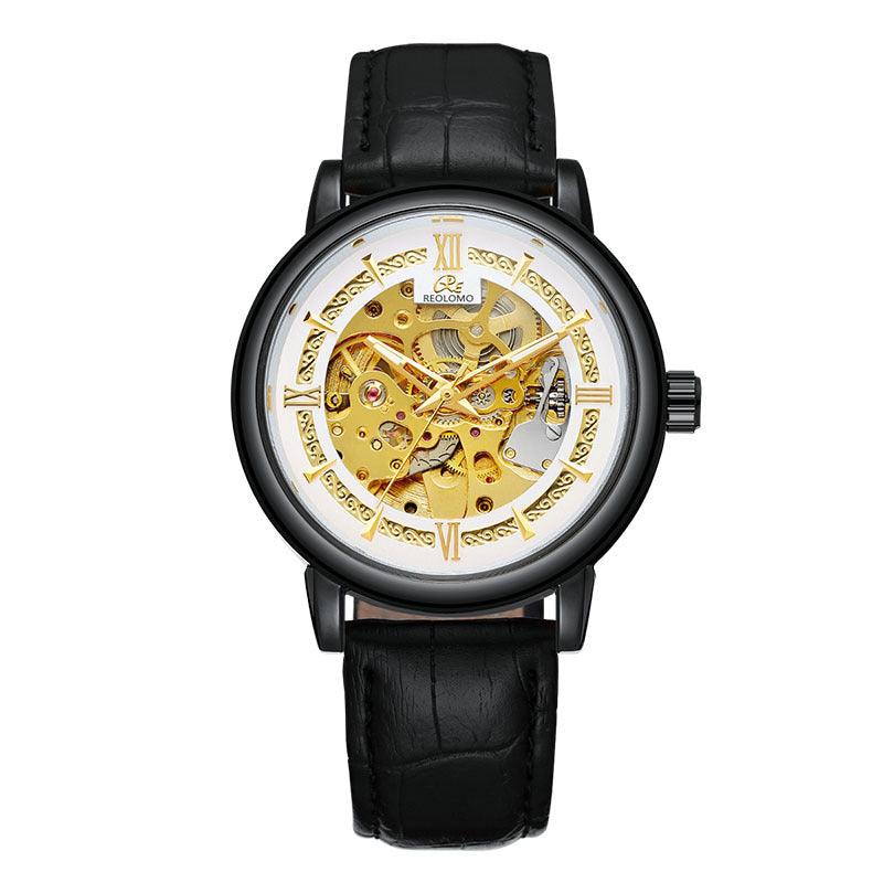 Men's Hollow-Out Mechanical Watch, Skeleton Dial Dress Watch in Gold, Silver and Black