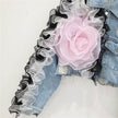 Elegant women fashion embroidered cropped Ripped blue Denim Jacket