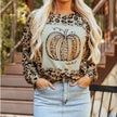 Brown Bleached Halloween Pumpkin Leopard Print Sweatshirt