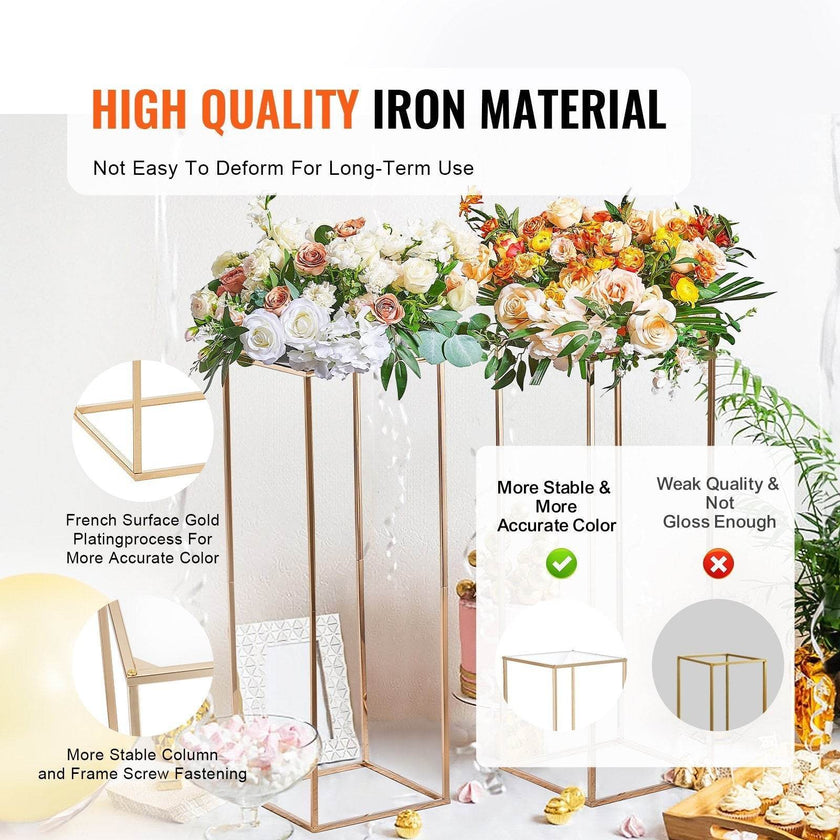10PCS 31.5inch High Wedding Flower Stand, With Acrylic Laminate,Metal Vase Column Geometric Centerpiece Stands, Gold Rectangular Floral Display Rack For Events Reception, Party Decoration