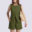Women's 2-Piece Sleeveless Business Suit Set – High-Waisted Trousers & Button Top | Canada & USA