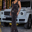 High Slit Sequined Evening Party  Cocktail dress