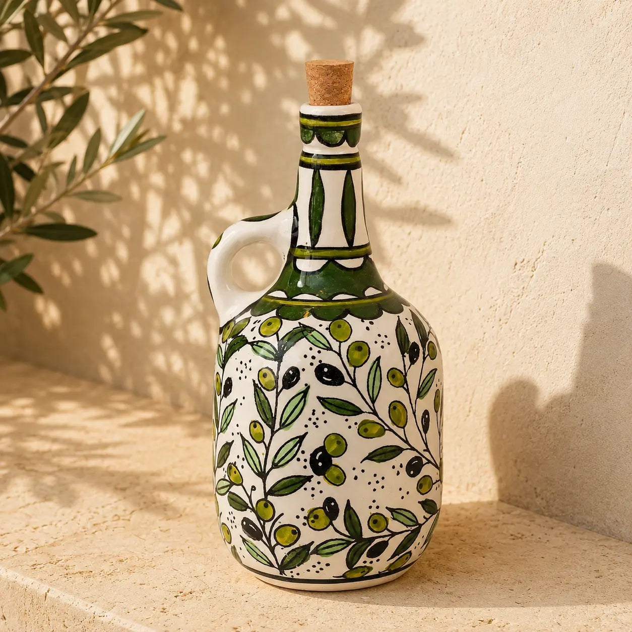 Large Ceramic Oil Bottle 12×12×25 cm – Handmade Olive Oil Dispenser & Kitchen Accessories Decor