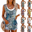 Casual Spring And Summer Tops Printed Sleeveless Pleating Vest T-shirt For Women