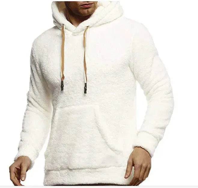 Autumn Winter Drawstring Fleece Hoodie Pullover for men